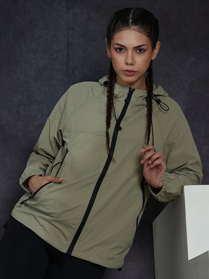 Women’s Green Lightweight Hooded Windcheater Jacket