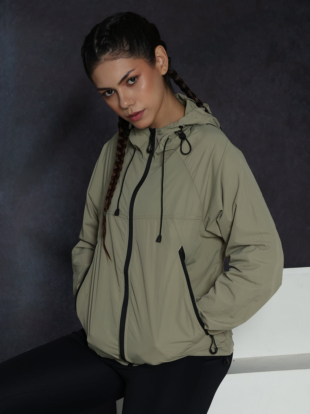 Women’s Green Lightweight Hooded Windcheater Jacket