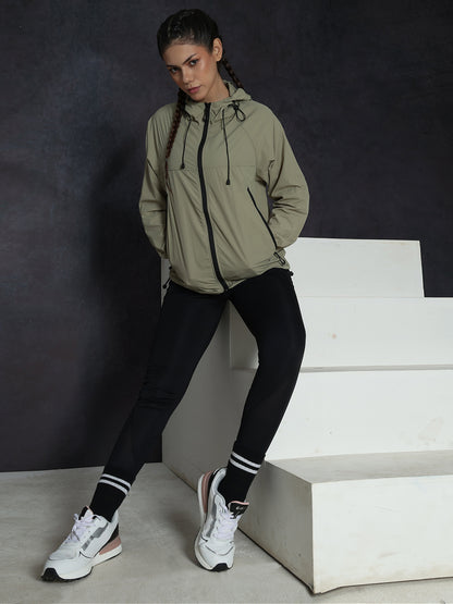 Women’s Green Lightweight Hooded Windcheater Jacket