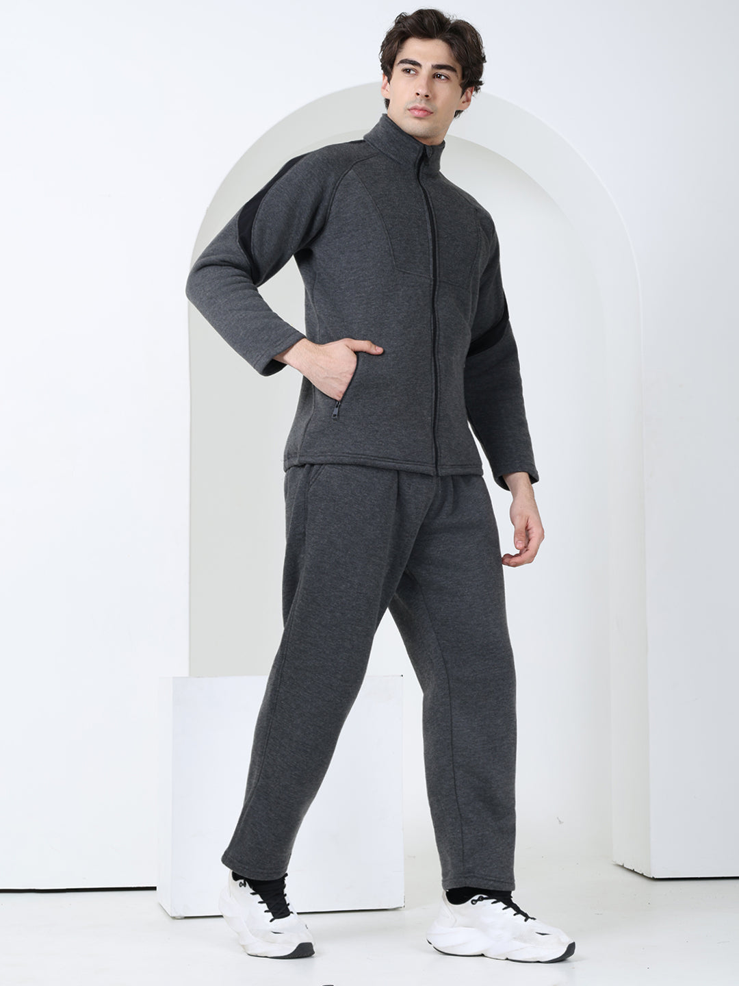 Men Anthra Black Full Zipper Winter Tracksuit