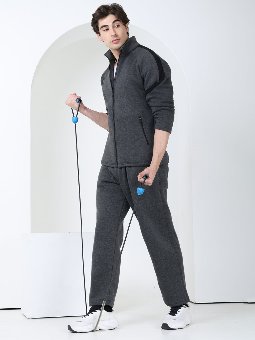 Men Anthra Black Full Zipper Winter Tracksuit