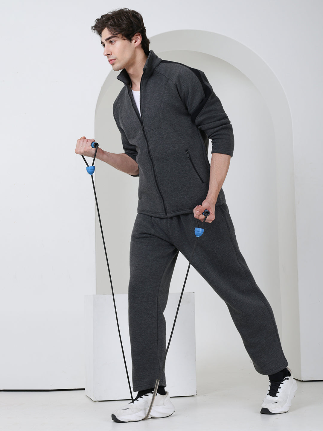 Men Anthra Black Full Zipper Winter Tracksuit