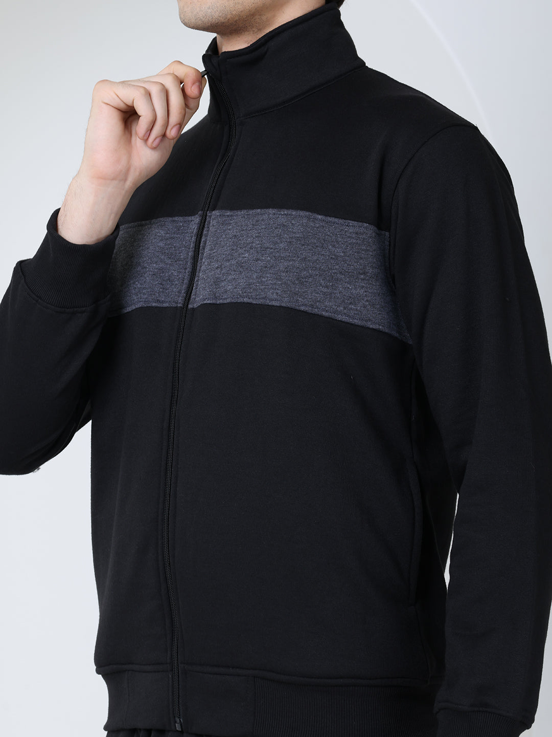 Black Grey Heavy Fleece Winter Tracksuit Men