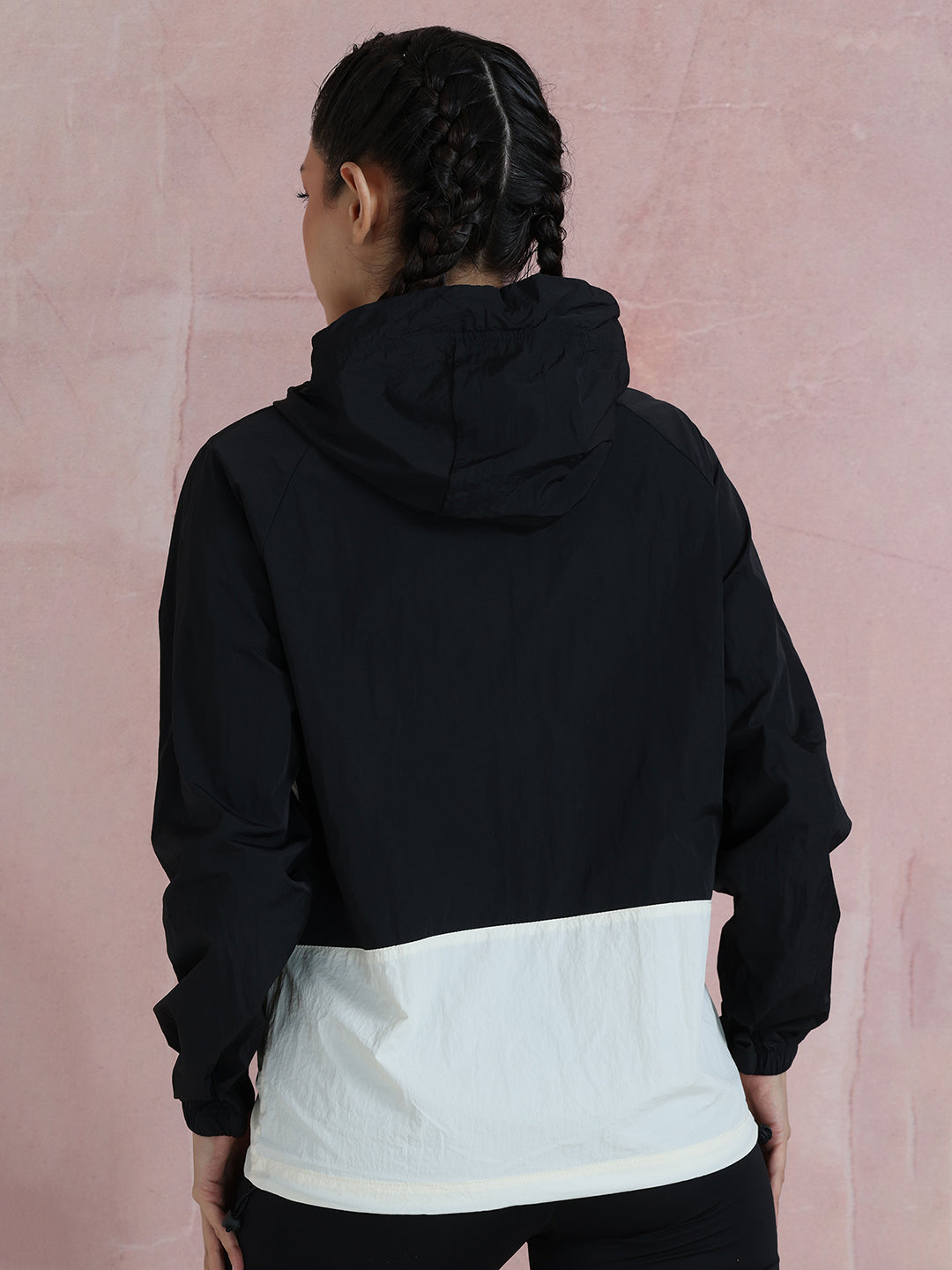 Women’s Black White Lightweight Hooded Windcheater Jacket