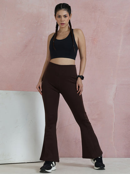 Women's High Waist Solid Flared Pants Brown