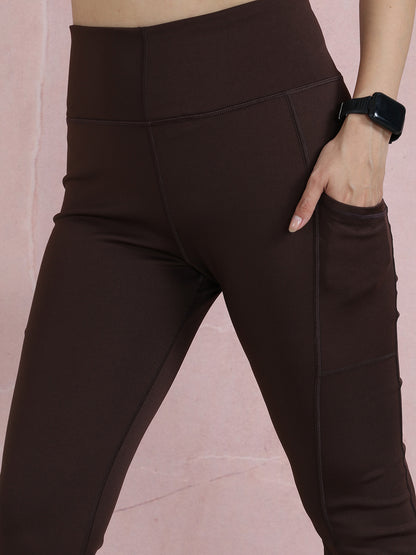 Women's High Waist Solid Flared Pants Brown