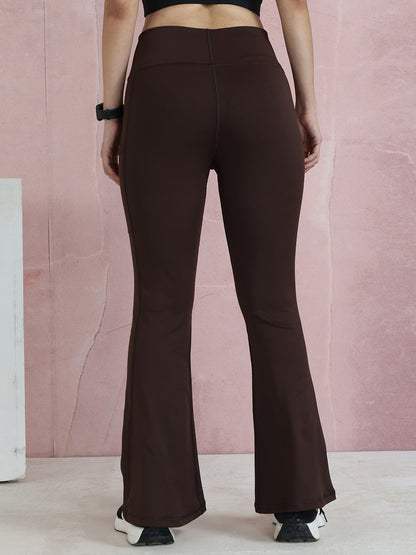 Women's High Waist Solid Flared Pants Brown