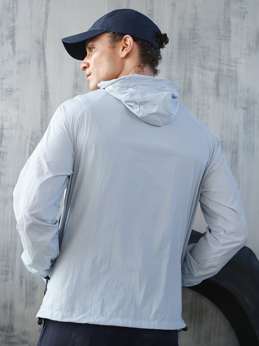 Men Iceblue Hooded Windcheater Sports Jacket