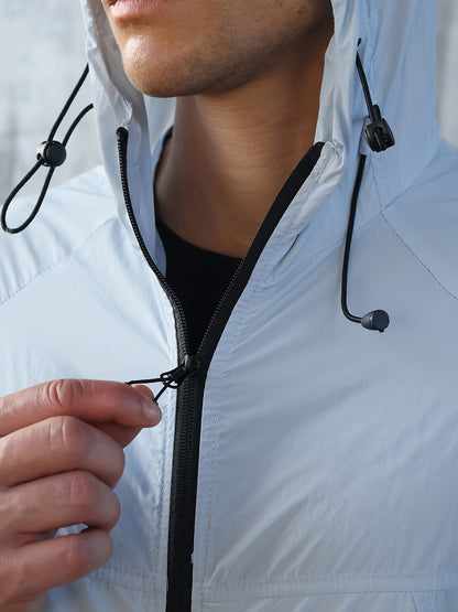 Men Iceblue Hooded Windcheater Sports Jacket
