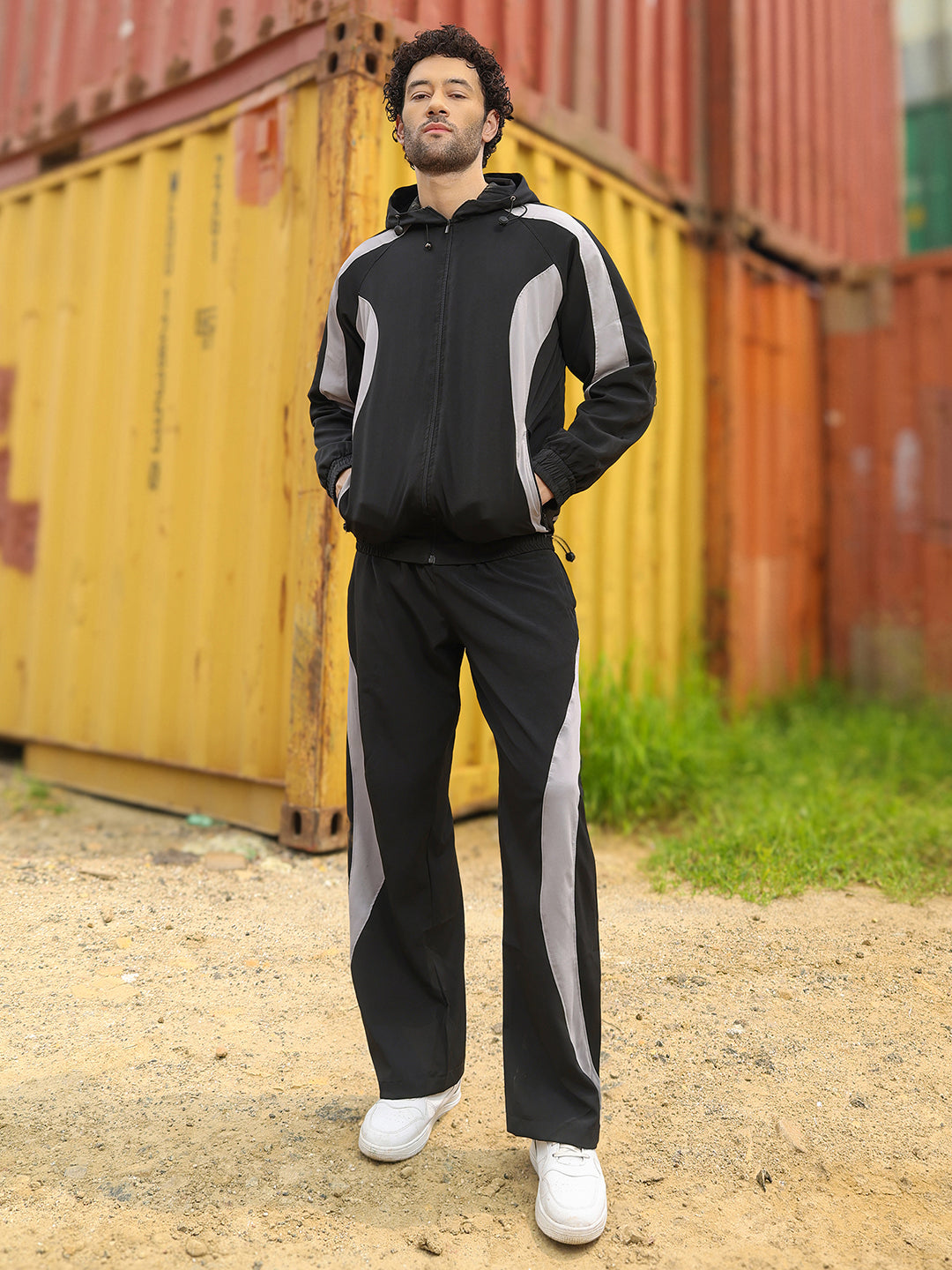 Men’s Black & Light Grey Colorblock Track Suit