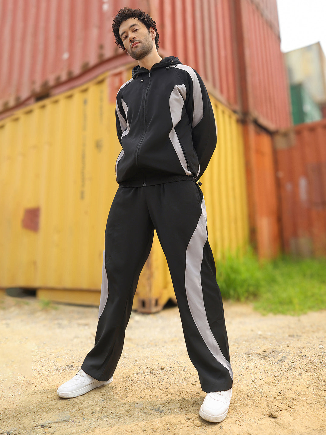 Men’s Black & Light Grey Colorblock Track Suit