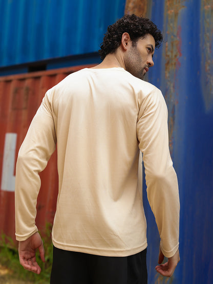 Men's Regular Dry Fit Full Sleeve Gym T-Shirt Beige