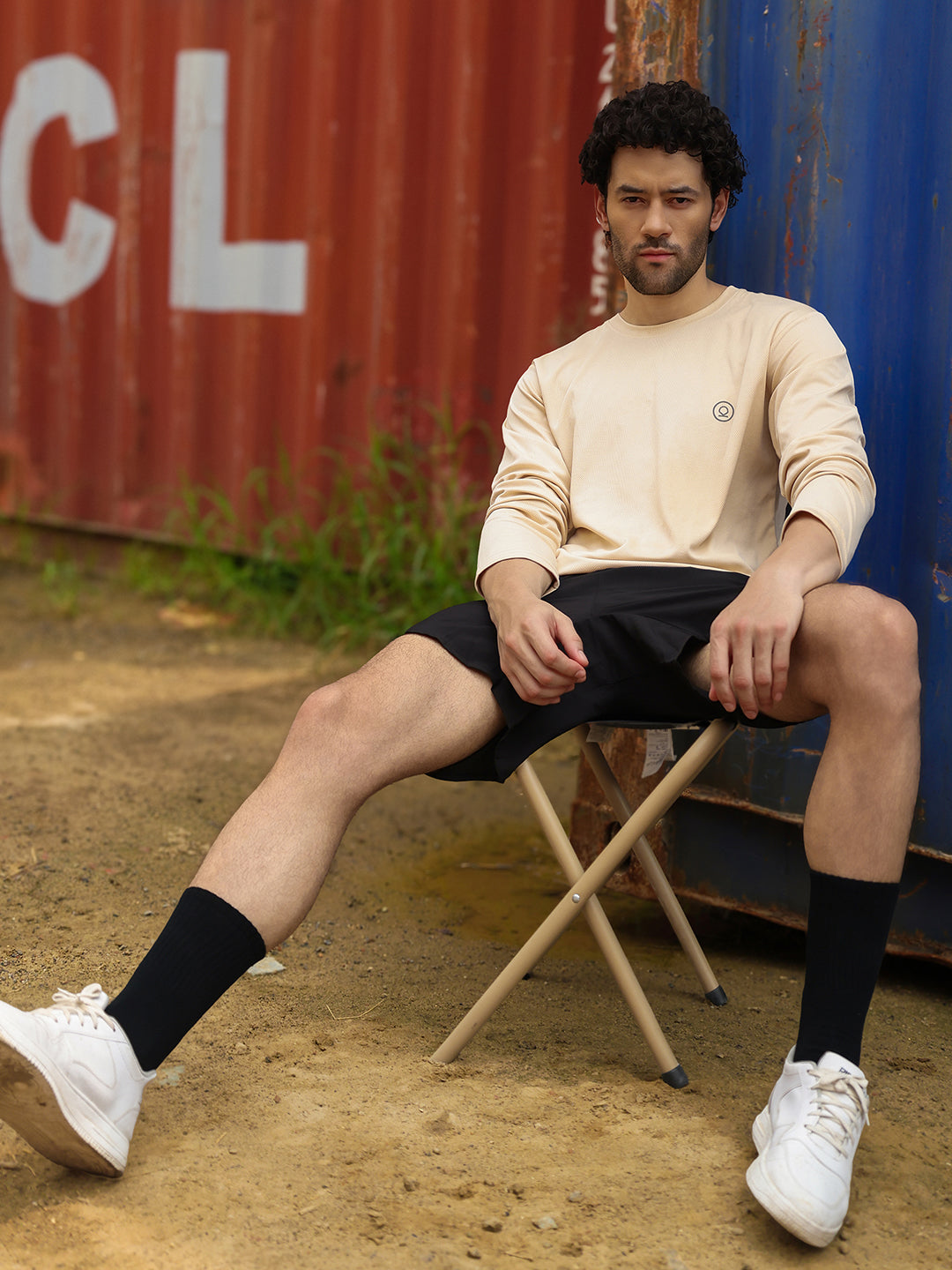Men's Regular Dry Fit Full Sleeve Gym T-Shirt Beige