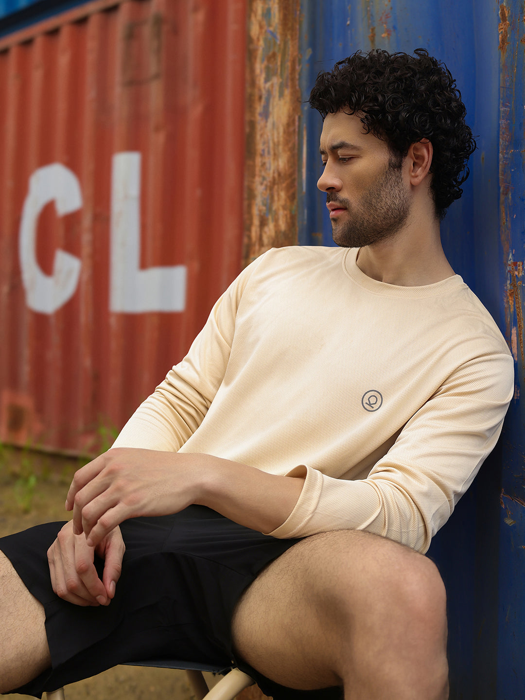Men's Regular Dry Fit Full Sleeve Gym T-Shirt Beige