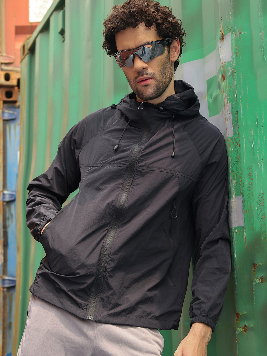 Men’s Black Lightweight Hooded Windcheater Jacket