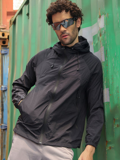 Men’s Black Lightweight Hooded Windcheater Jacket