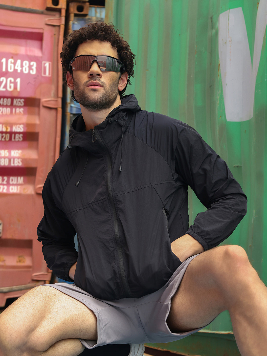 Men’s Black Lightweight Hooded Windcheater Jacket