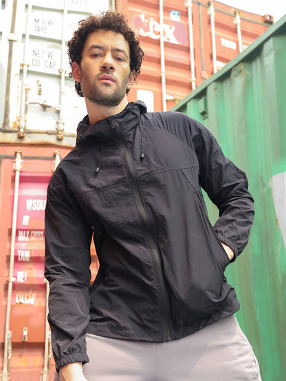 Men’s Black Lightweight Hooded Windcheater Jacket