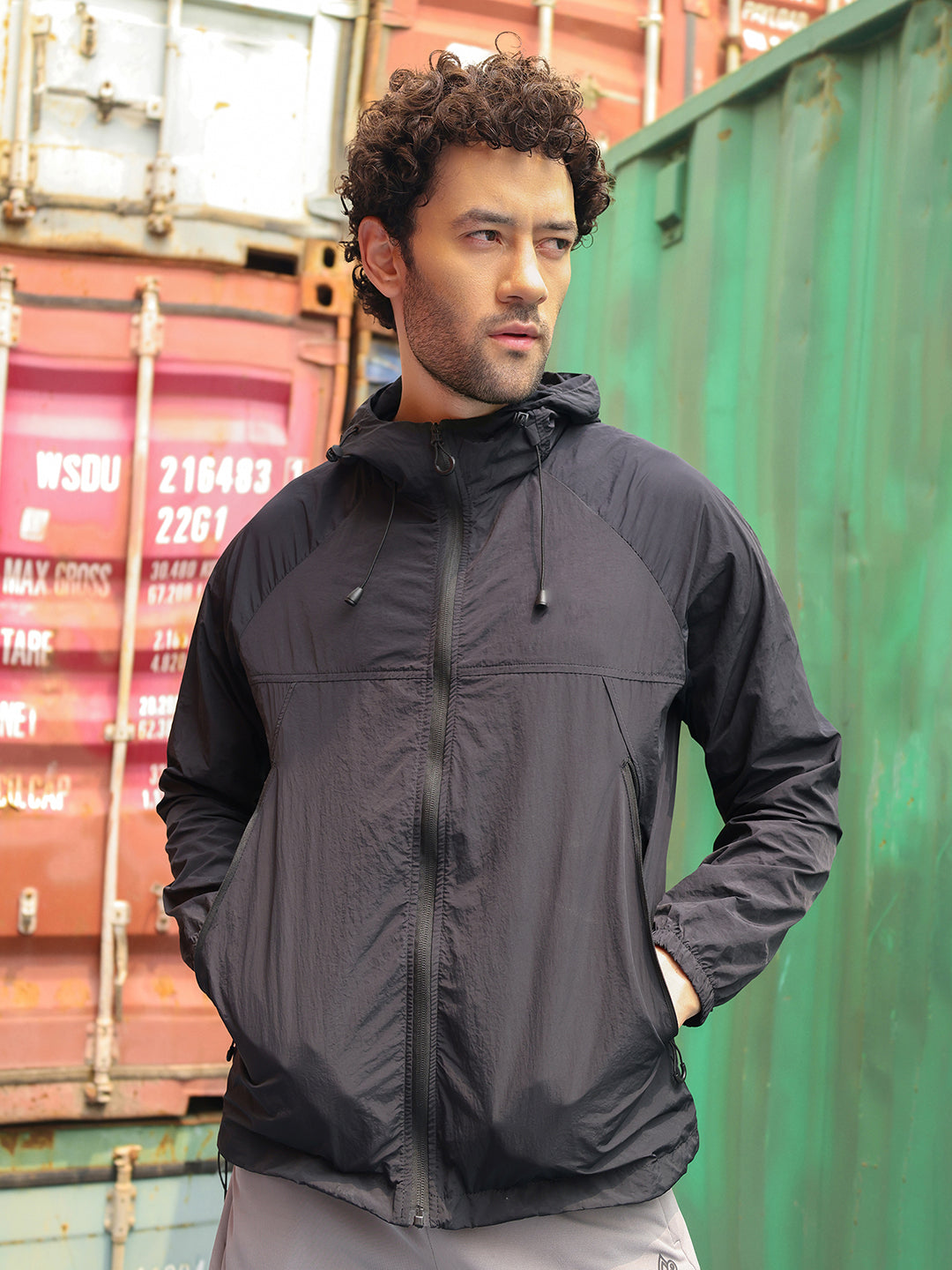 Men’s Black Lightweight Hooded Windcheater Jacket