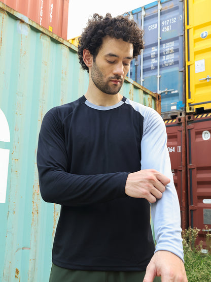Men's Full Sleeves Dry Fit Gym T-shirt Black Grey