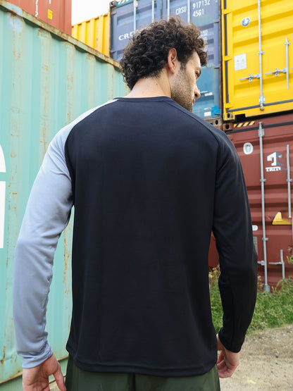 Men's Full Sleeves Dry Fit Gym T-shirt Black Grey