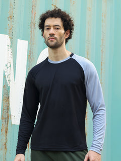 Men's Full Sleeves Dry Fit Gym T-shirt Black Grey