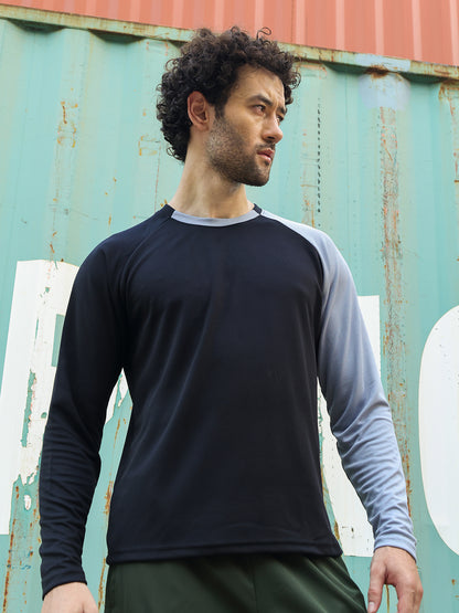 Men's Full Sleeves Dry Fit Gym T-shirt Black Grey