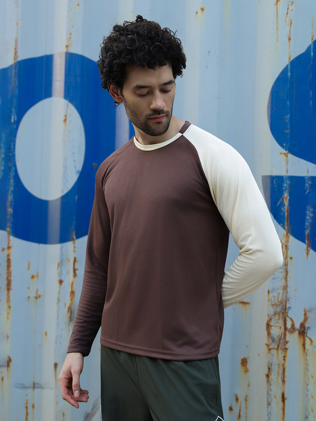 Men's Full Sleeves Dry Fit Gym T-shirt Brown Beige
