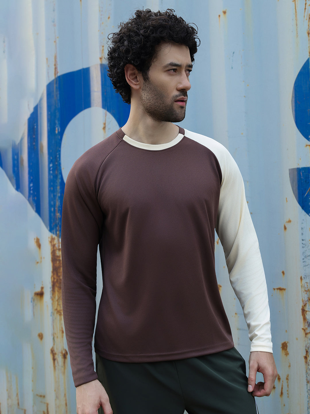 Men's Full Sleeves Dry Fit Gym T-shirt Brown Beige
