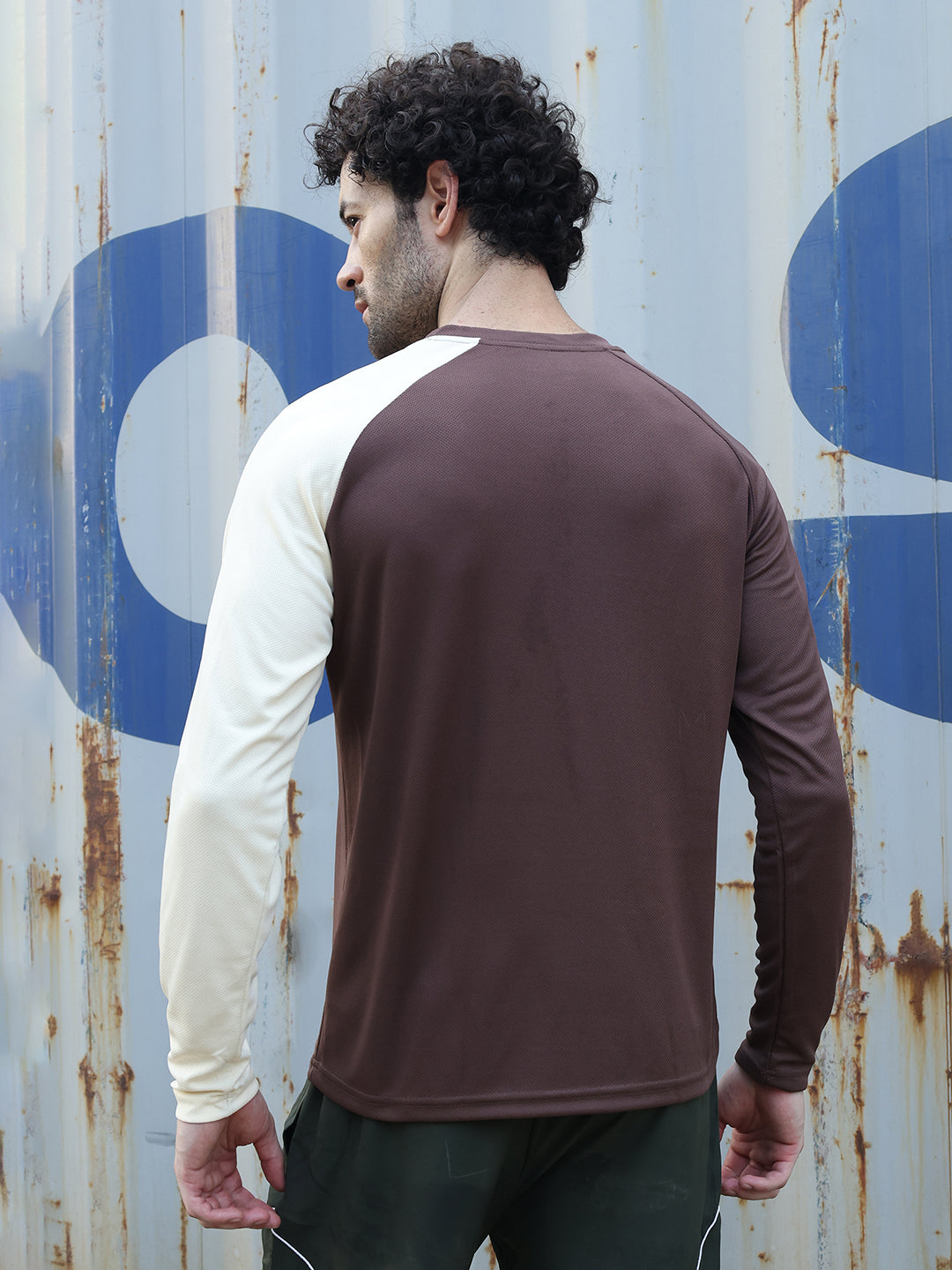 Men's Full Sleeves Dry Fit Gym T-shirt Brown Beige