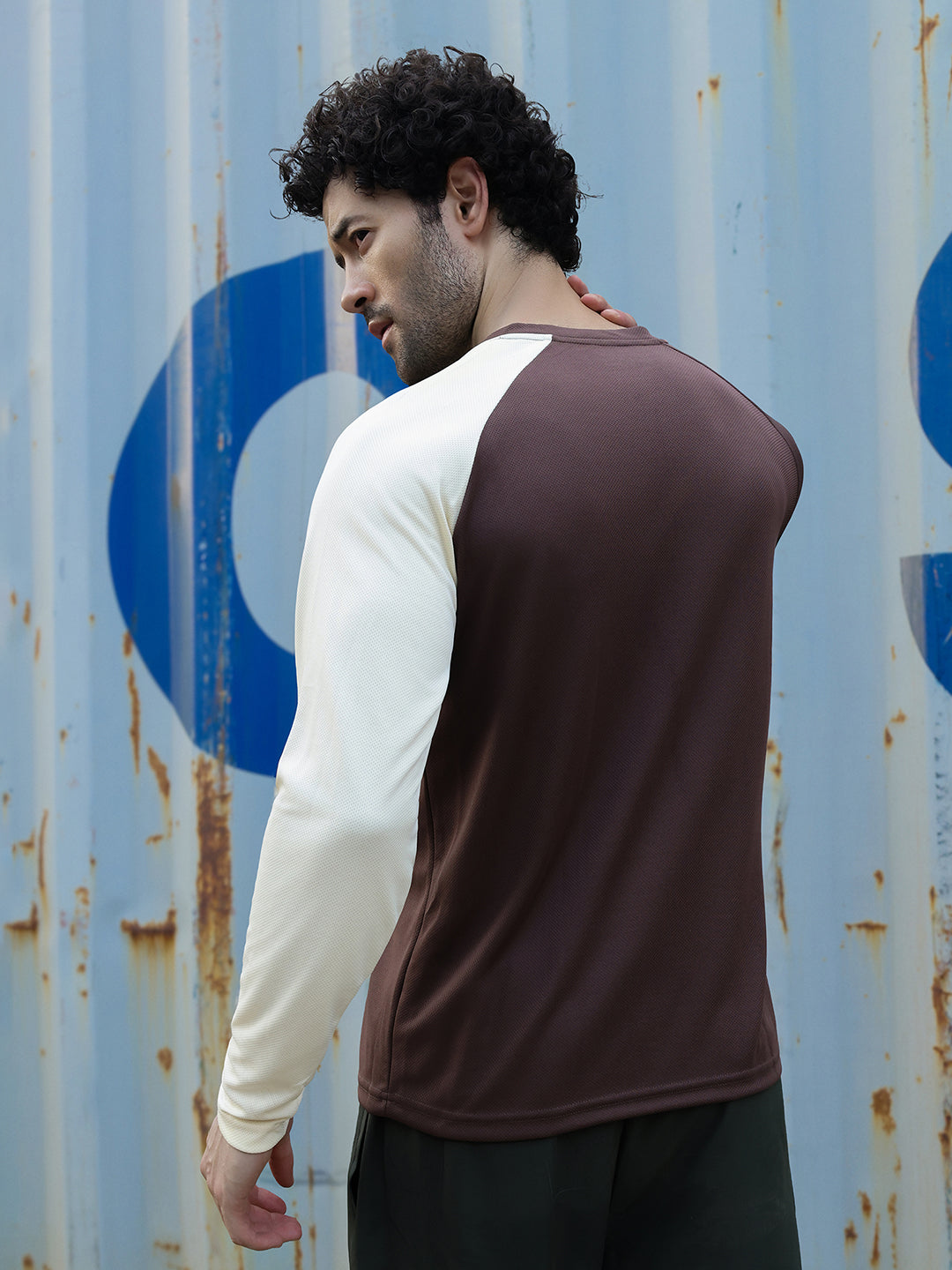 Men's Full Sleeves Dry Fit Gym T-shirt Brown Beige