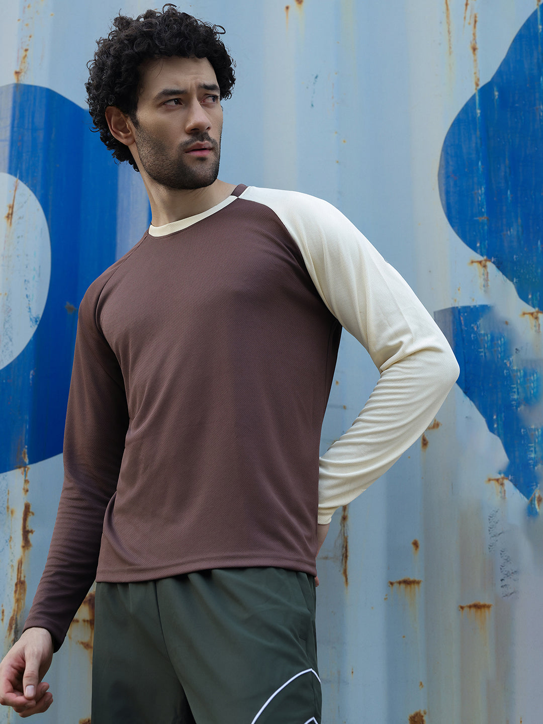 Men's Full Sleeves Dry Fit Gym T-shirt Brown Beige