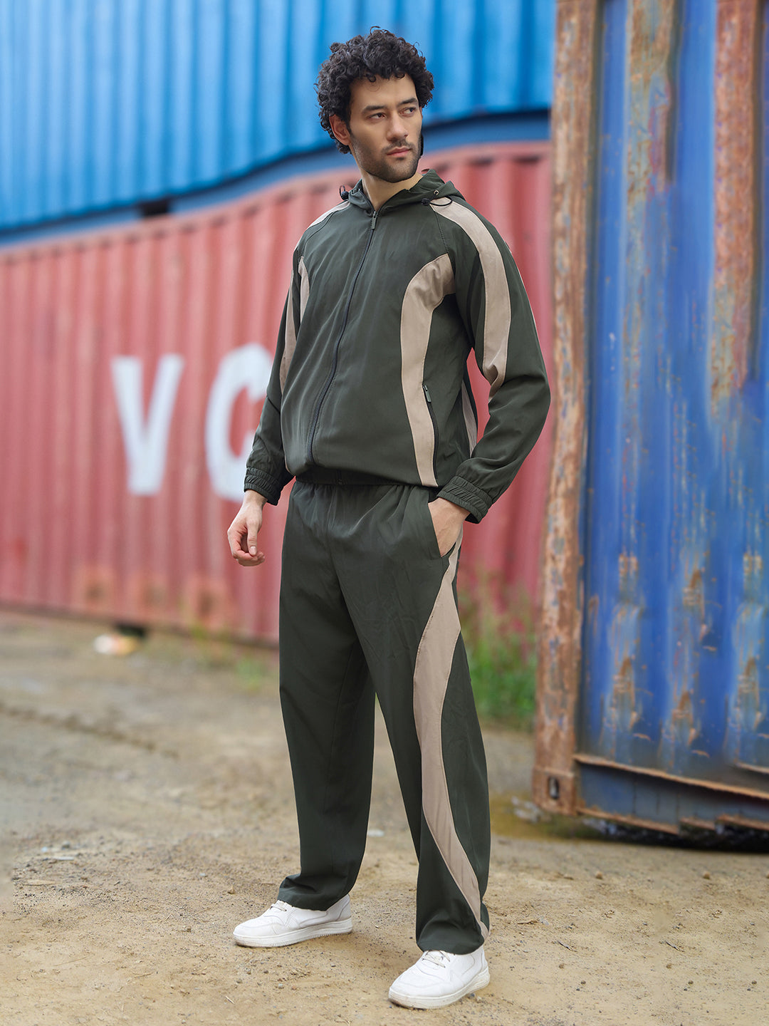Men’s Olive & Mouse Colorblock Track Suit