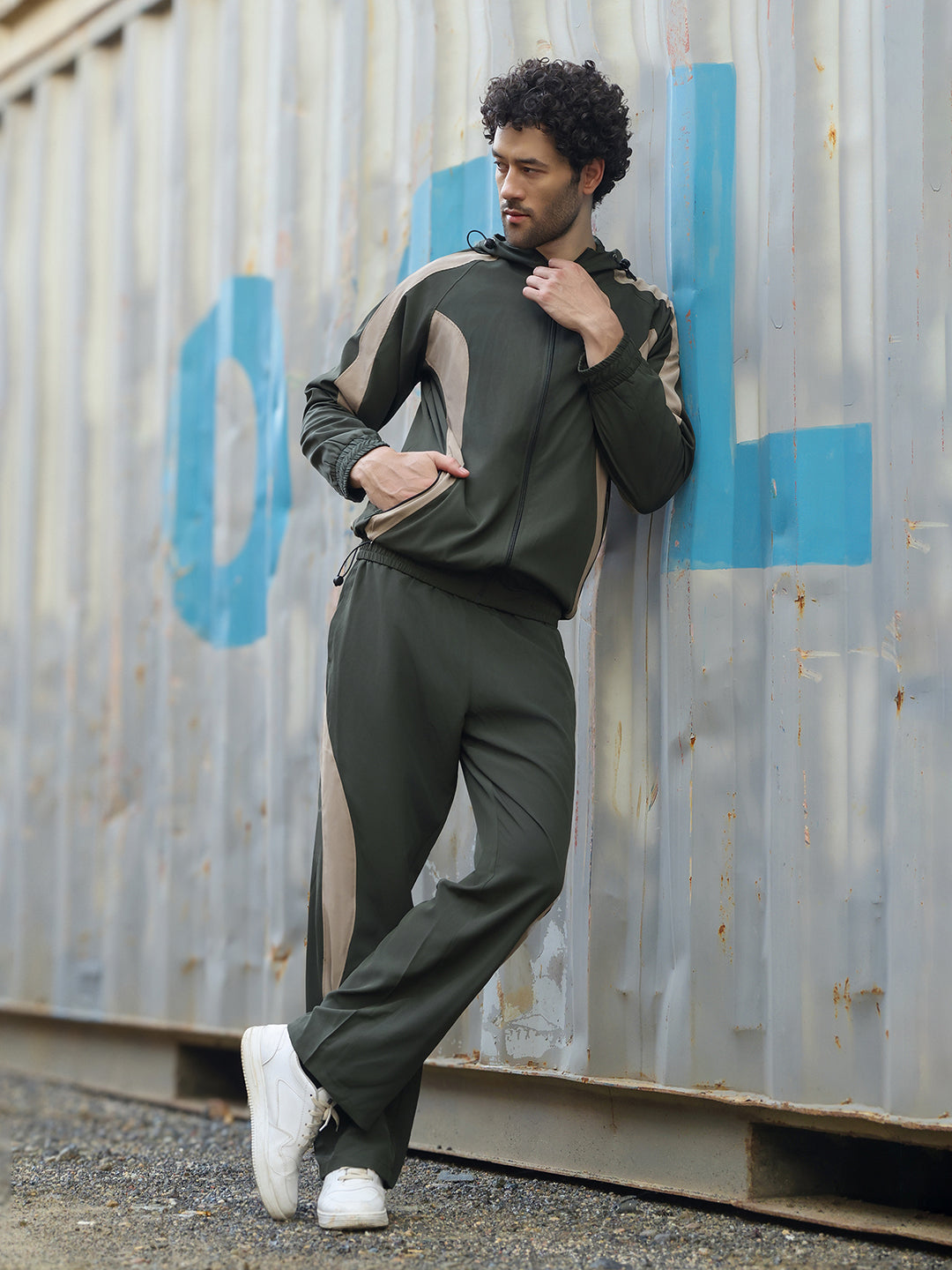 Men’s Olive & Mouse Colorblock Track Suit