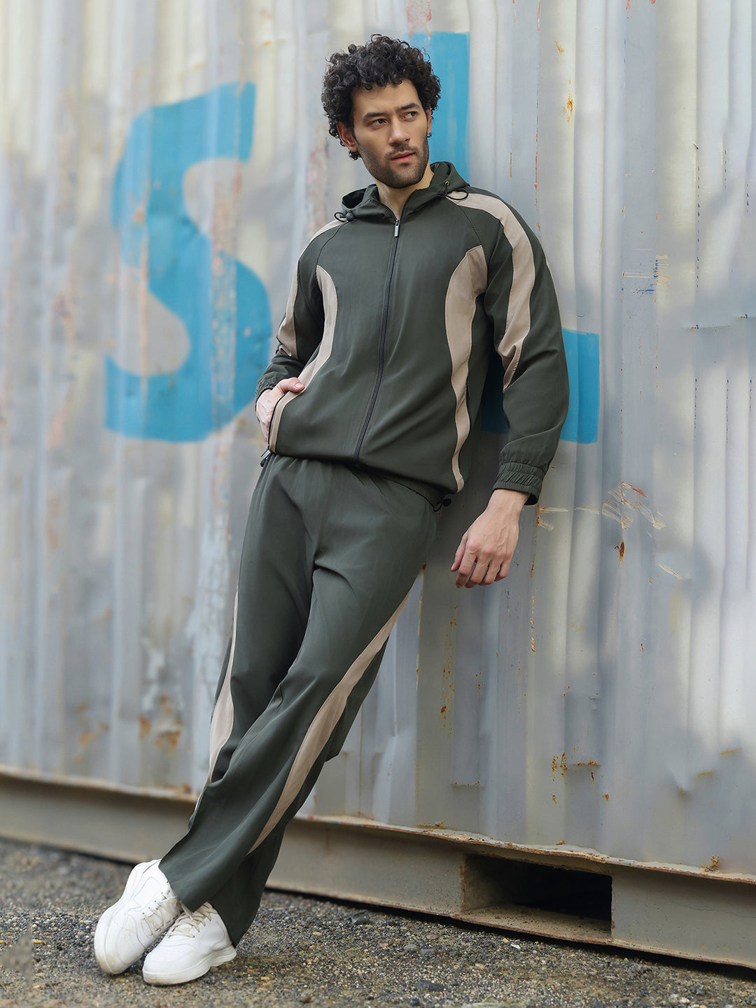 Men’s Olive & Mouse Colorblock Track Suit