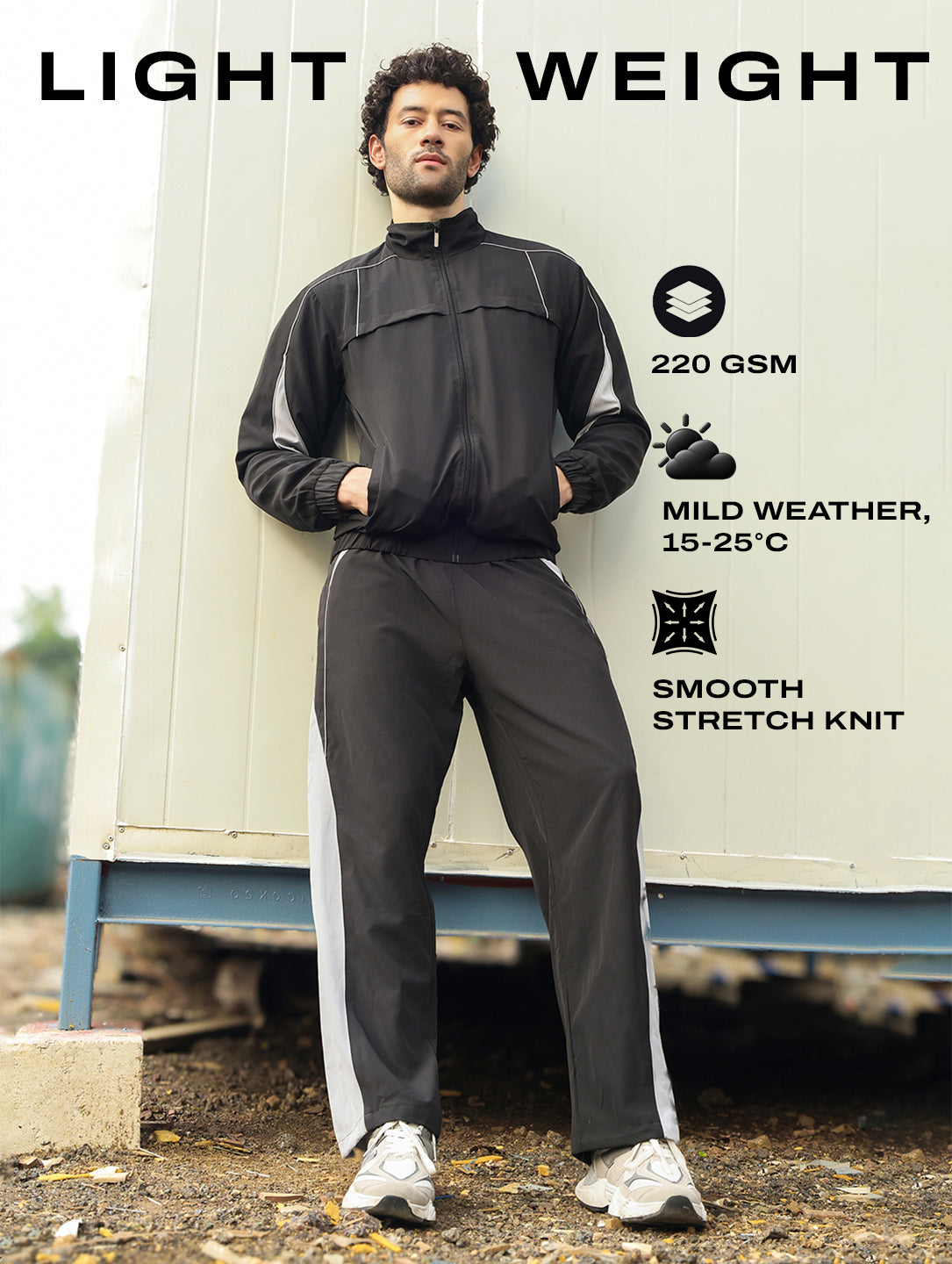 Black Grey Light Active Colorblock Track Suit Men