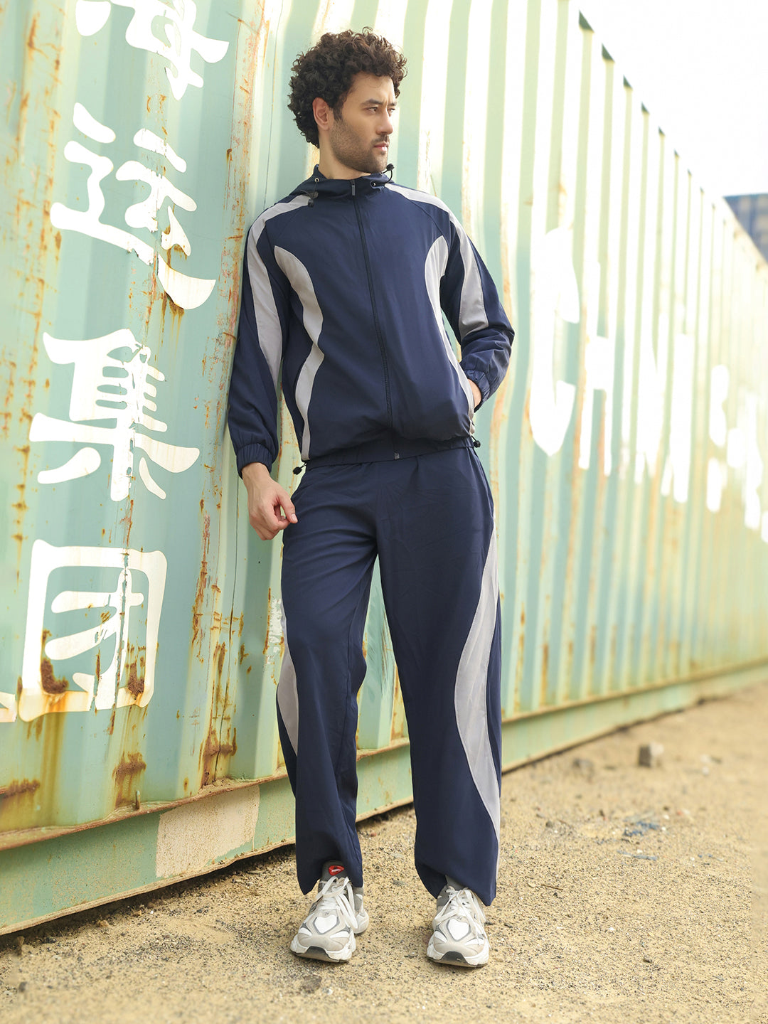 Men’s Navy Blue & Light Grey Colorblock Track Suit