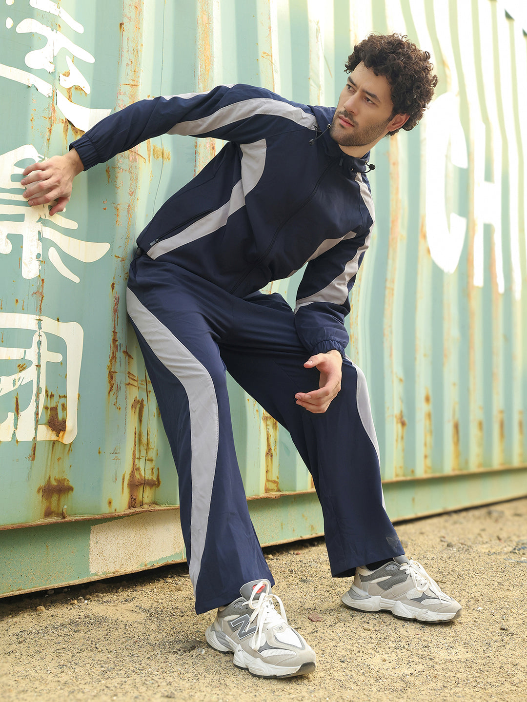 Men’s Navy Blue & Light Grey Colorblock Track Suit