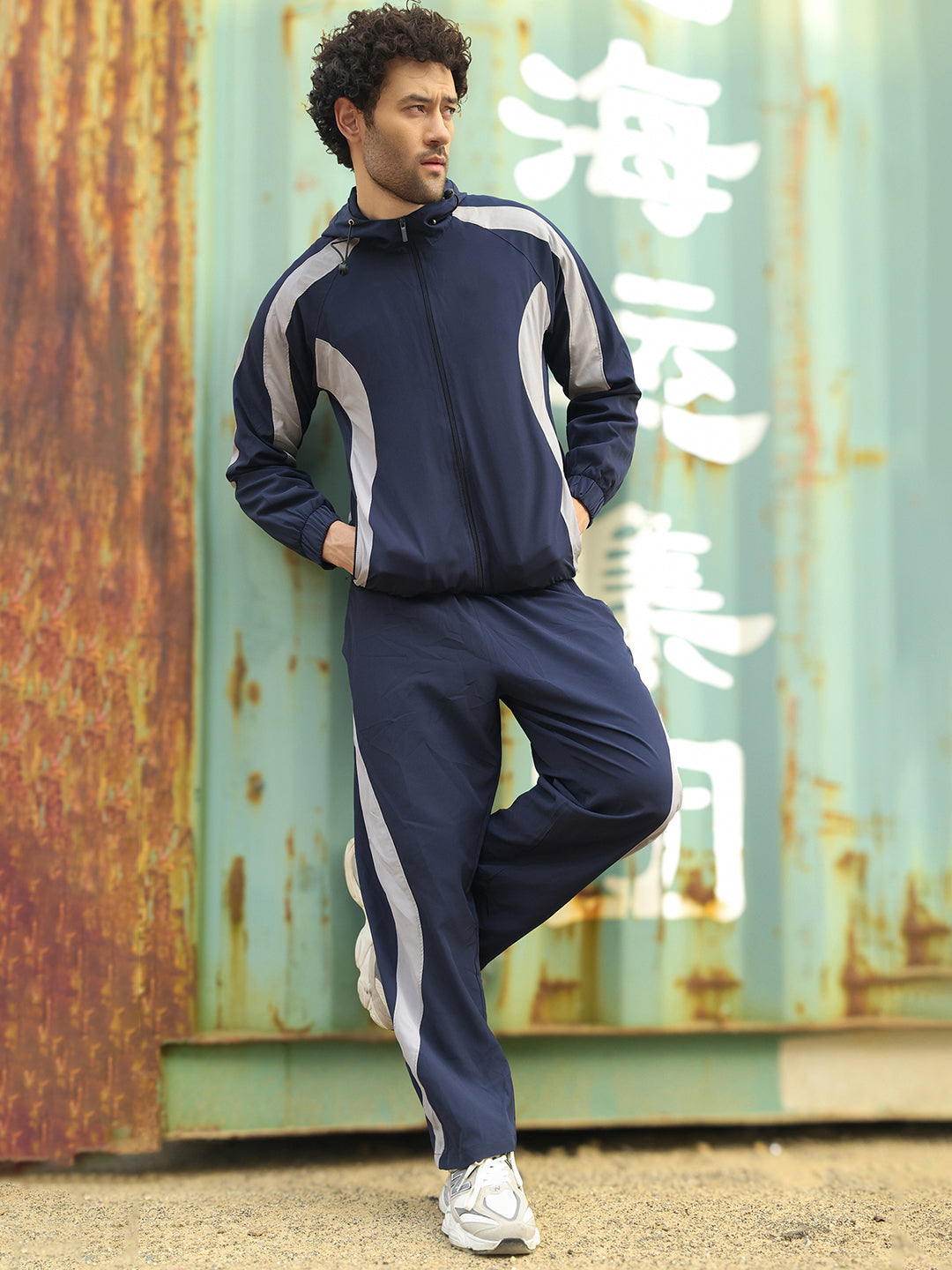 Men’s Navy Blue & Light Grey Colorblock Track Suit