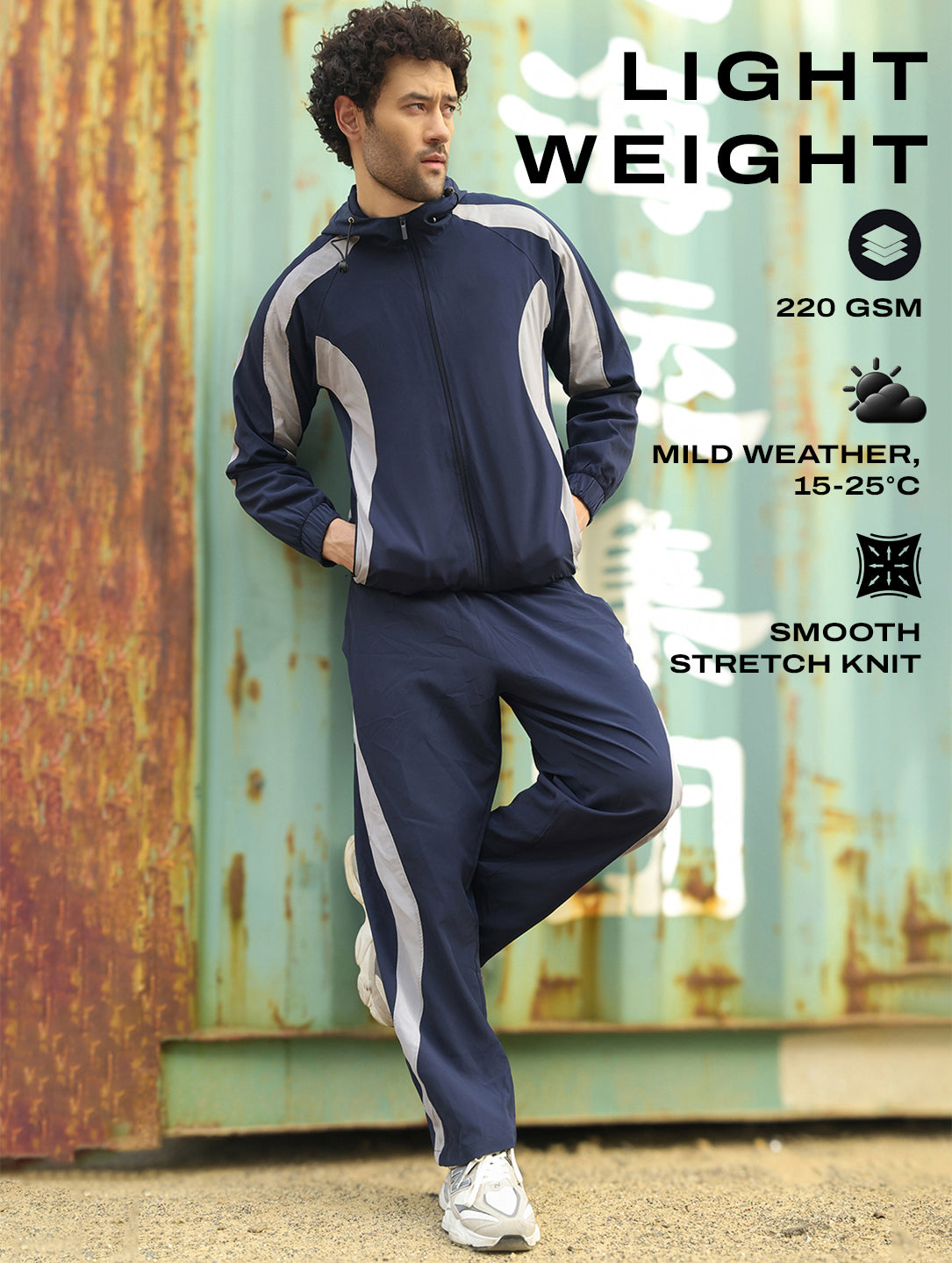 Navy & Grey Light Active Colorblock Track Suit Men