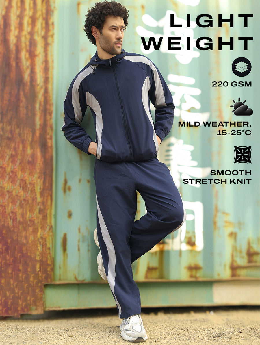 Navy & Grey Light Active Colorblock Track Suit Men