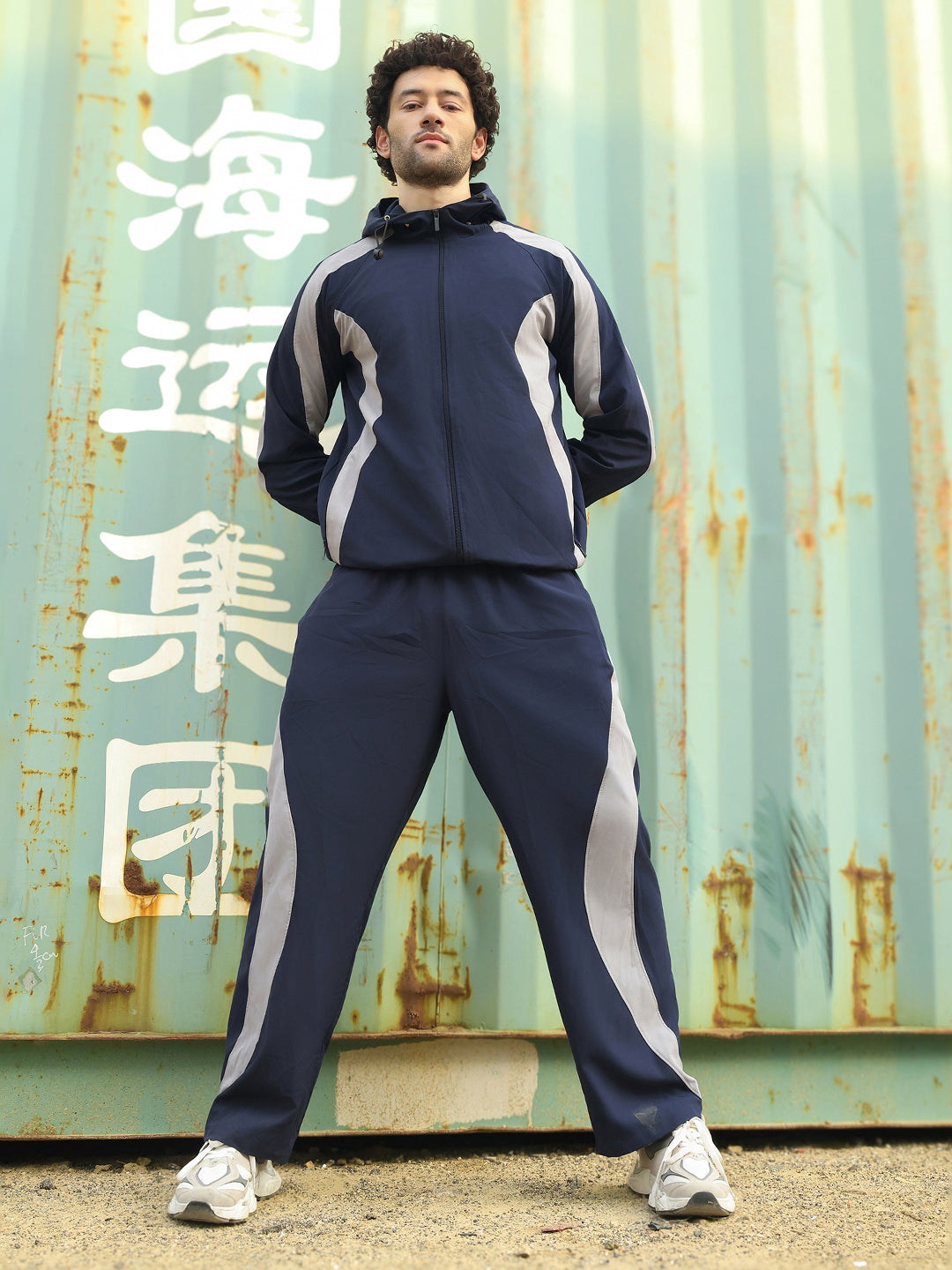 Men’s Navy Blue & Light Grey Colorblock Track Suit