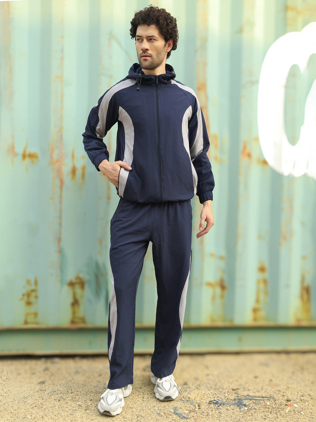 Men’s Navy Blue & Light Grey Colorblock Track Suit