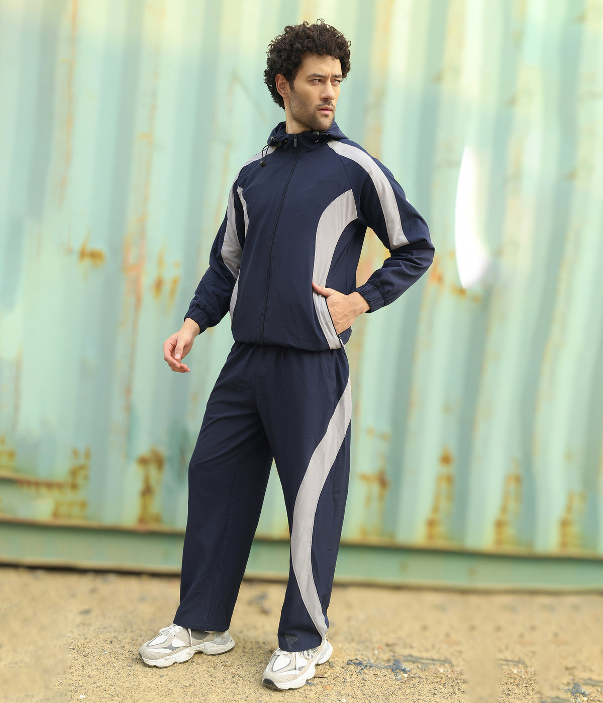Men’s Navy Blue & Light Grey Colorblock Track Suit