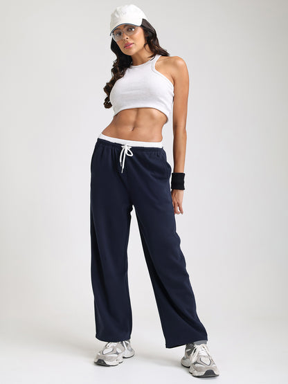 Women Relaxed Fit Wide Leg Trackpants Navy