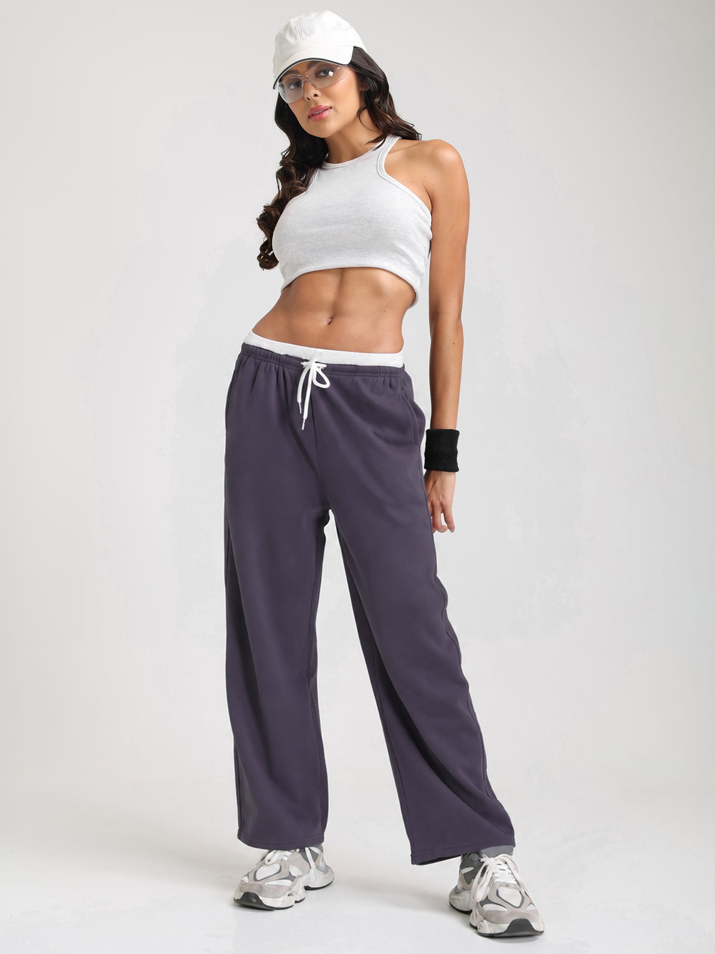 Women Relaxed Fit Wide Leg Trackpants Purple