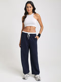 Women Relaxed Fit Wide Leg Trackpants Navy