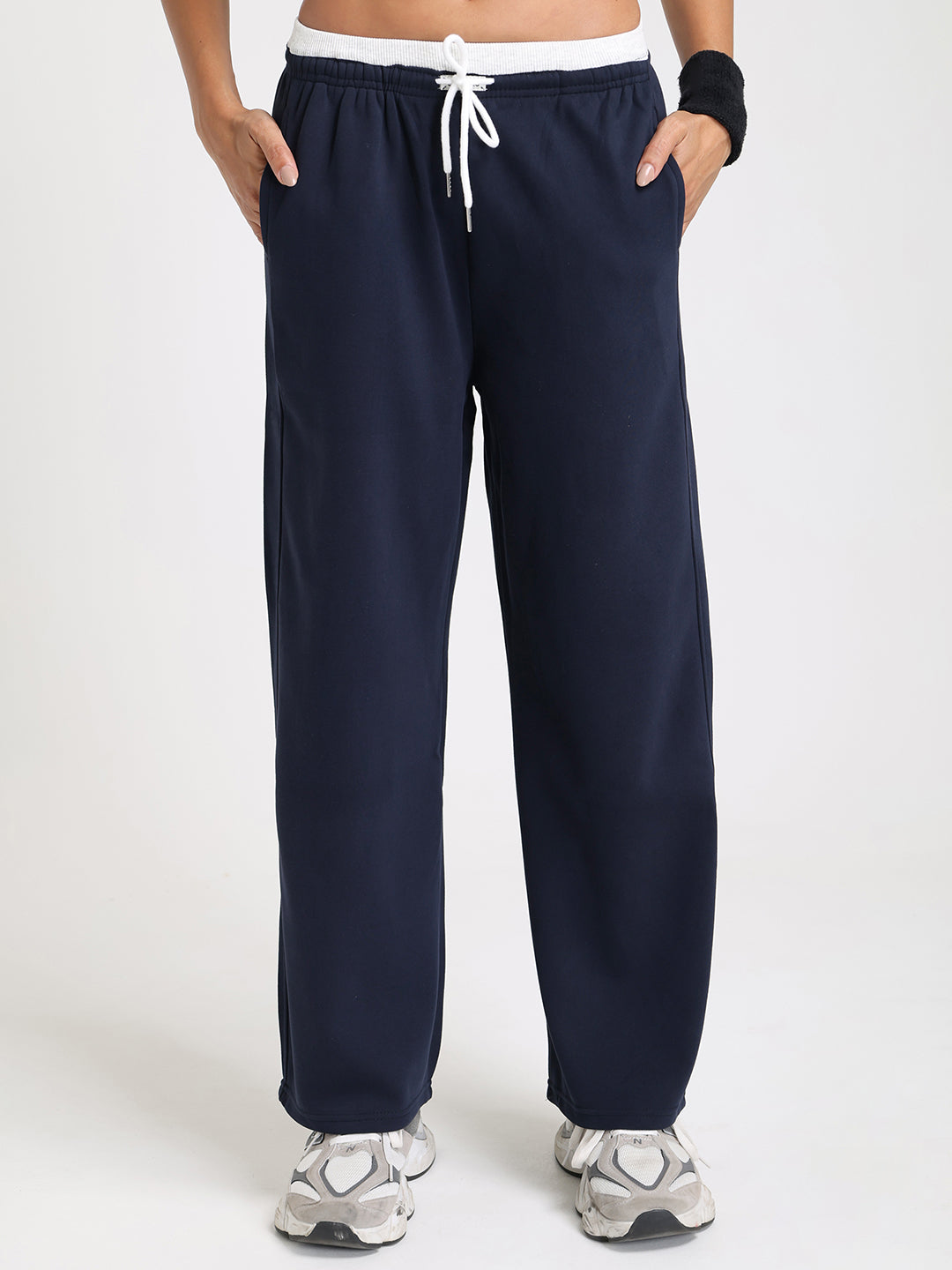Women Relaxed Fit Wide Leg Trackpants Navy