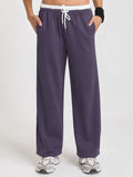 Women Relaxed Fit Wide Leg Trackpants Purple