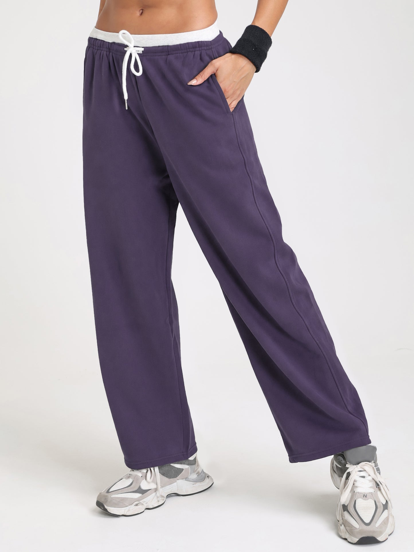 Women Relaxed Fit Wide Leg Trackpants Purple